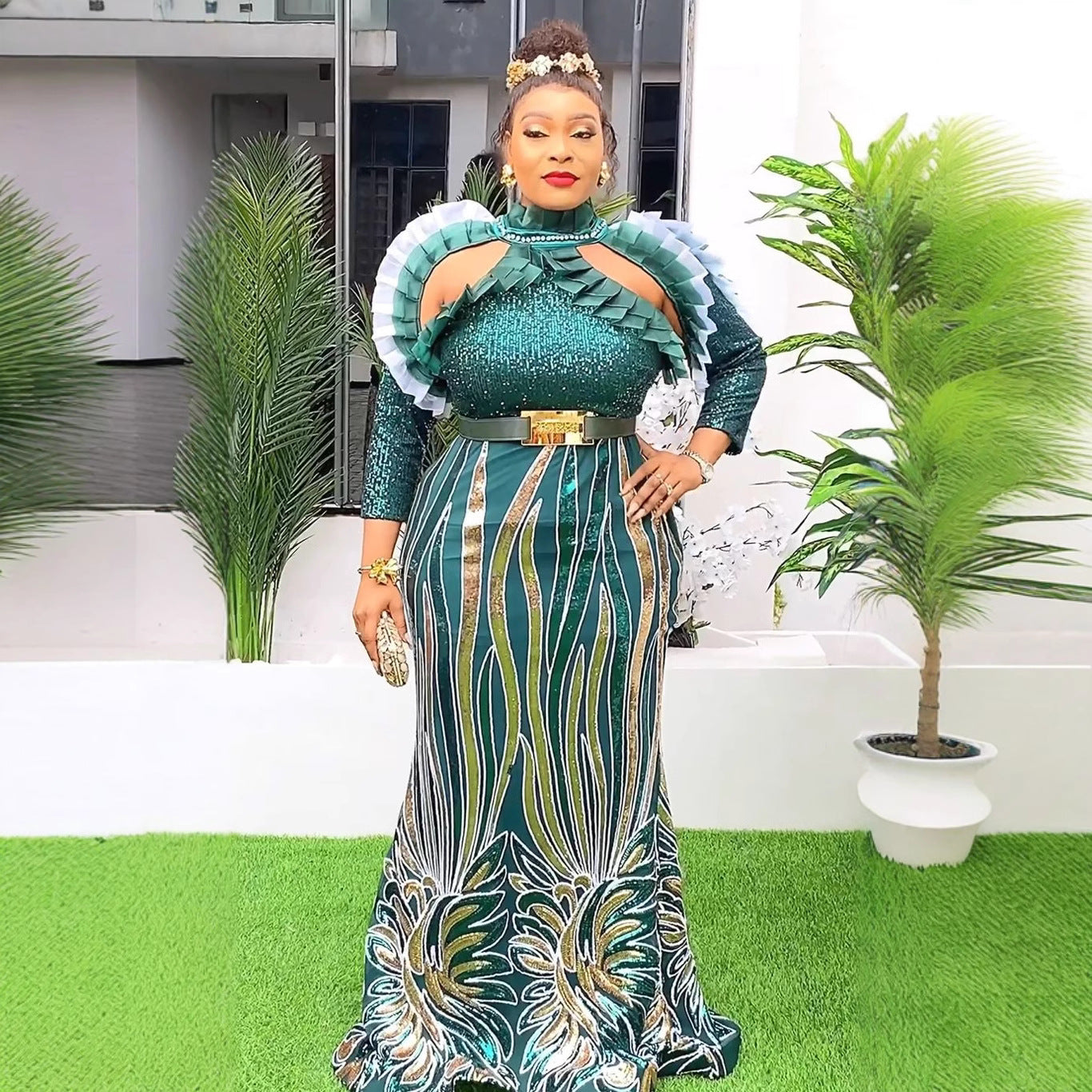 Plus Size Women Africa Plus Size Party Sexy Long Sleeve Dress 8