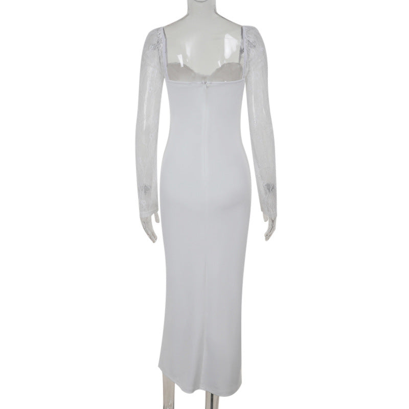 Women Sexy Lace Long Sleeve Bodycon Dress 8