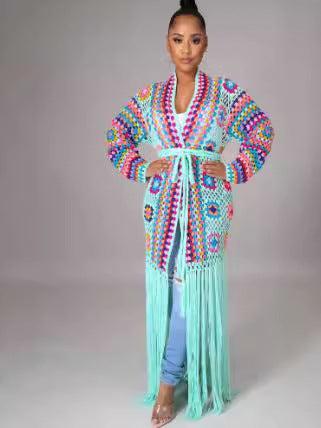 Women irregular fringe lace-up Coat 4