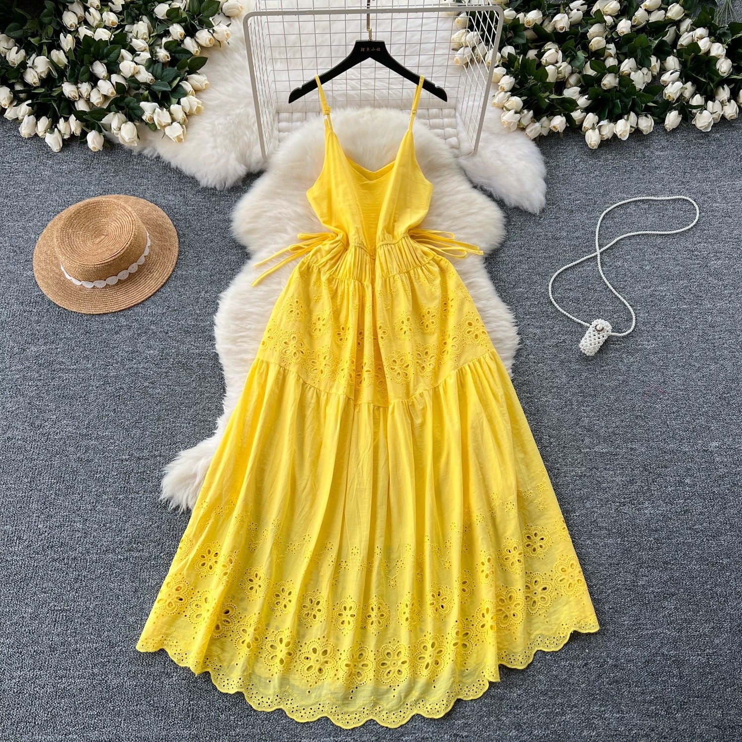 Women Summer Lace-Up Cutout Embroidery Holidays Strappy Dress 15