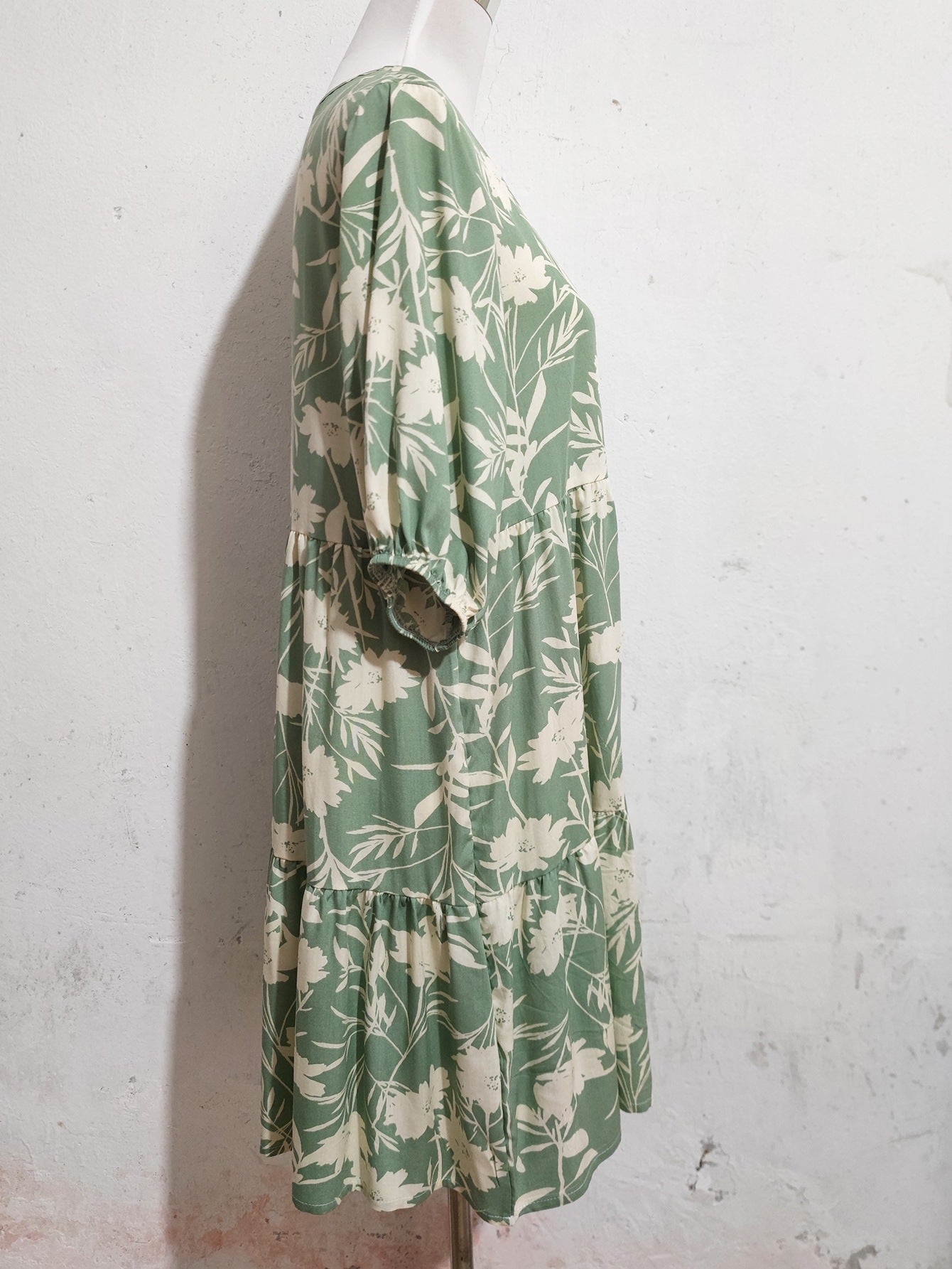 Women Print V Neck Short Sleeve Dress 7