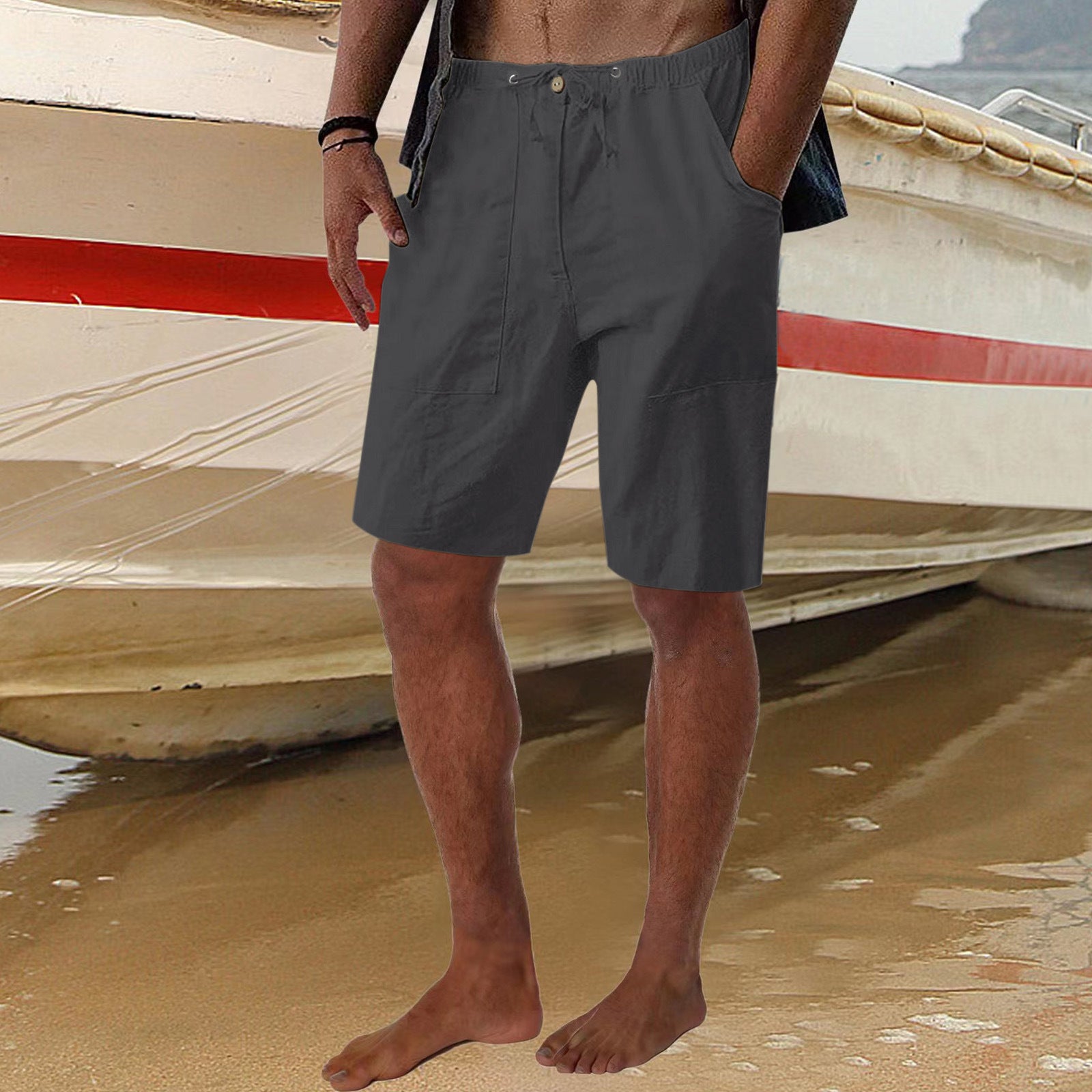 Men's Beach Casual Summer Stretch Drawstring Loose Pocket Shorts 4