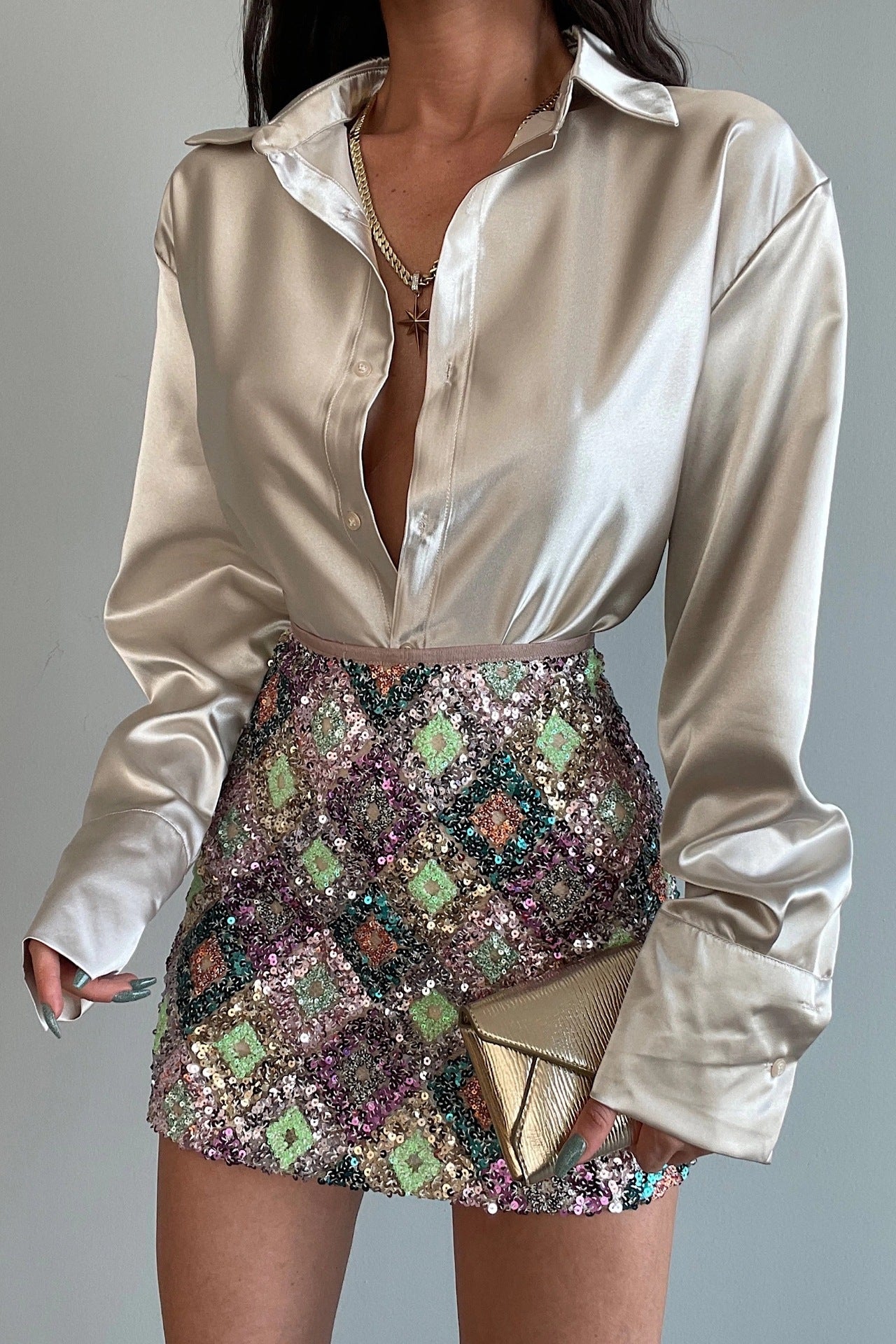 Turndown Collar Long Sleeve Buttoned Chic Slim Fit Satin Shirt For Women 9