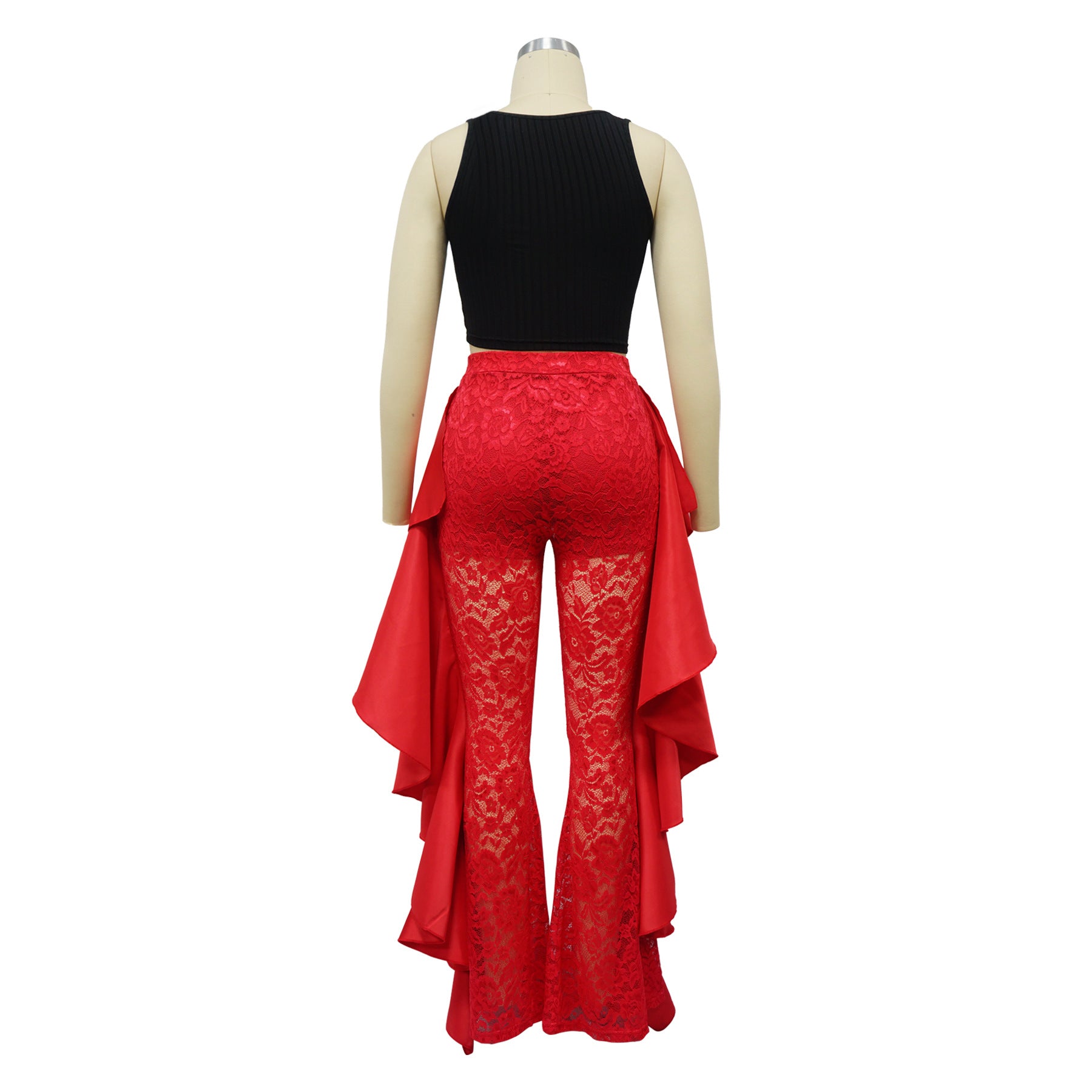 Fashion Women's Sexy high waist Ruffle See-Through Lace Pants 7
