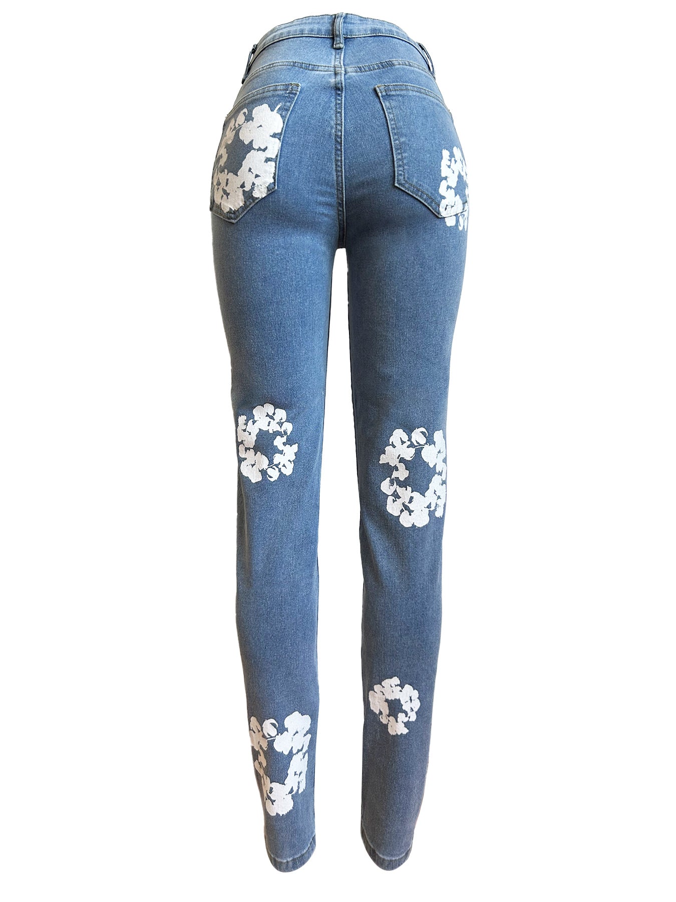 Women's Fashion Stretch Denim Fabric Flower Print Denim Trousers 11