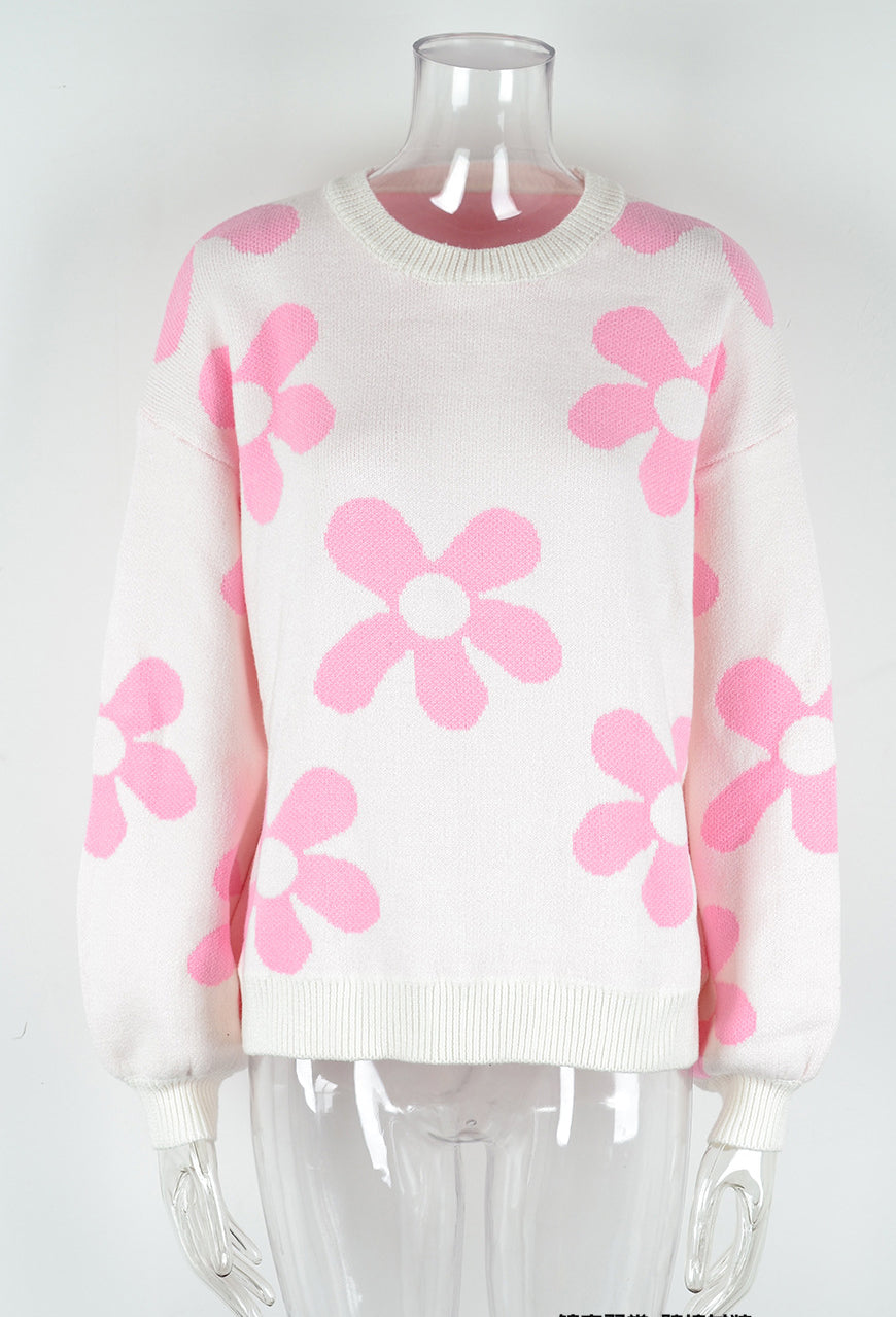 Autumn and winter women's printed sweater pullover flower plus size sweater 15