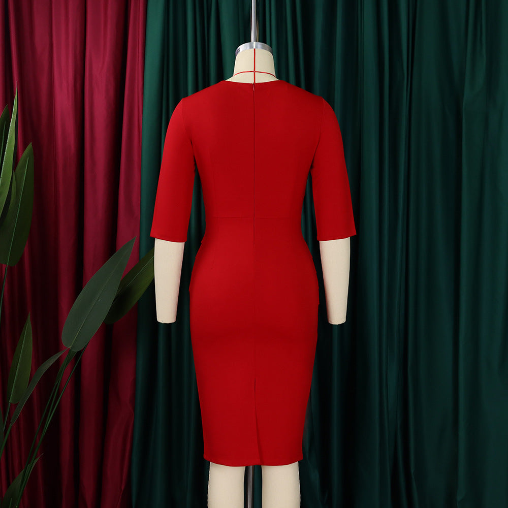 Women's V Neck Chic Bodycon OL Career Africa Plus Size Dress 11