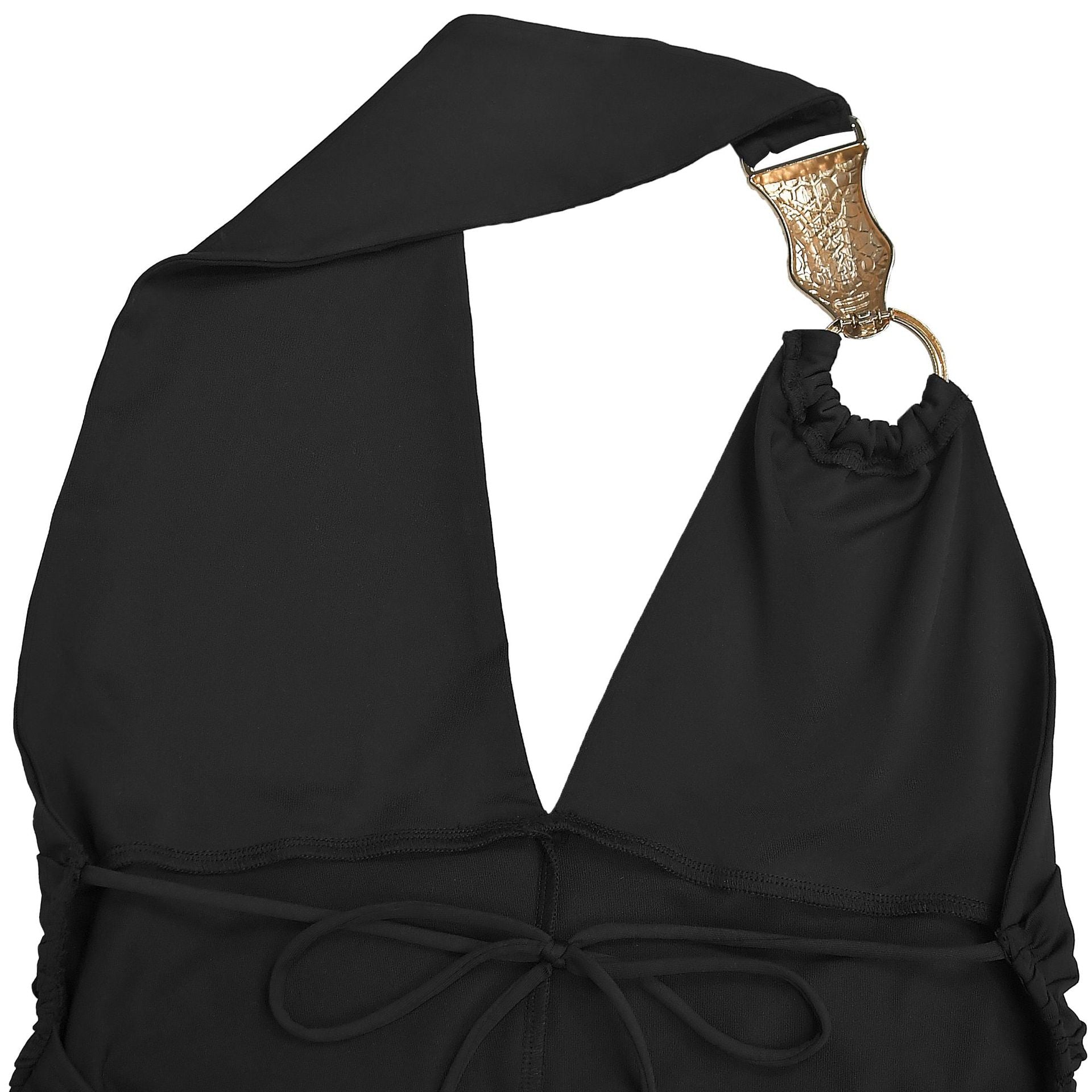 Women  Lace-Up Sexy V Neck Halter Neck Solid Jumpsuit 14