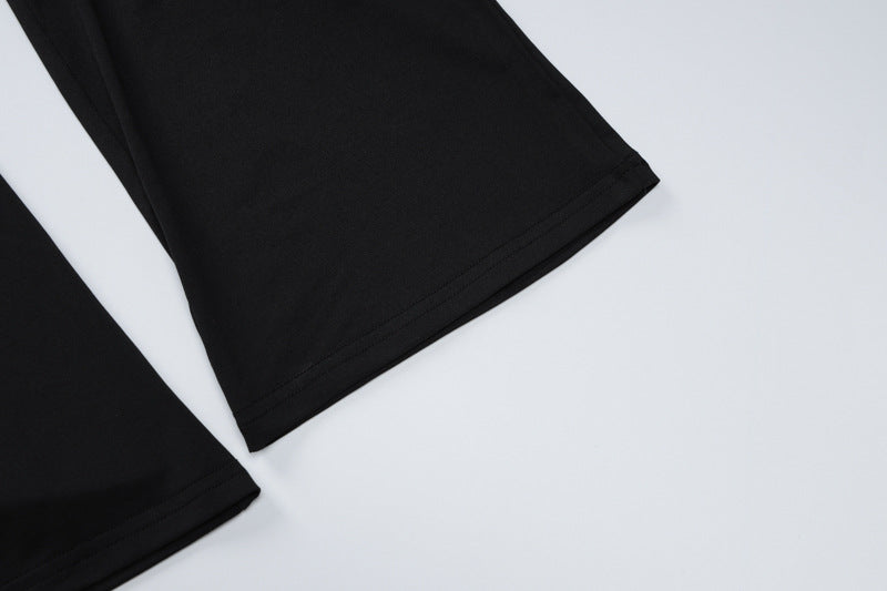 Women's Spring Fashion V-Neck Crop Top Slim Solid Color Tight Pants Two Piece Set 17