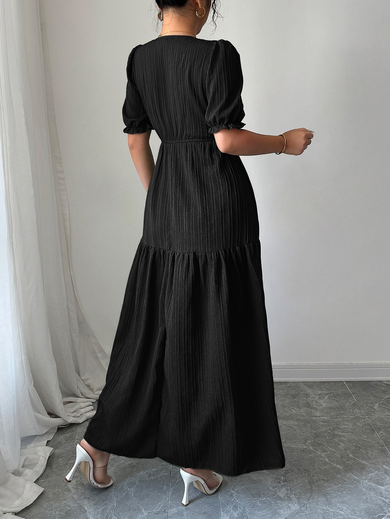 Spring/Summer Women's Chic Elegant Deep-V Neck Long Dress 7