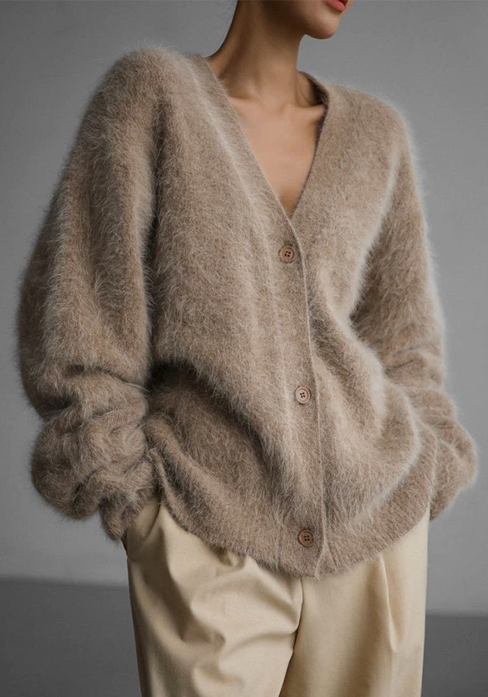 Knitting Cardigan Autumn And Winter Lazy Loose Long-Sleeved V-Neck Sweater Jacket For Women