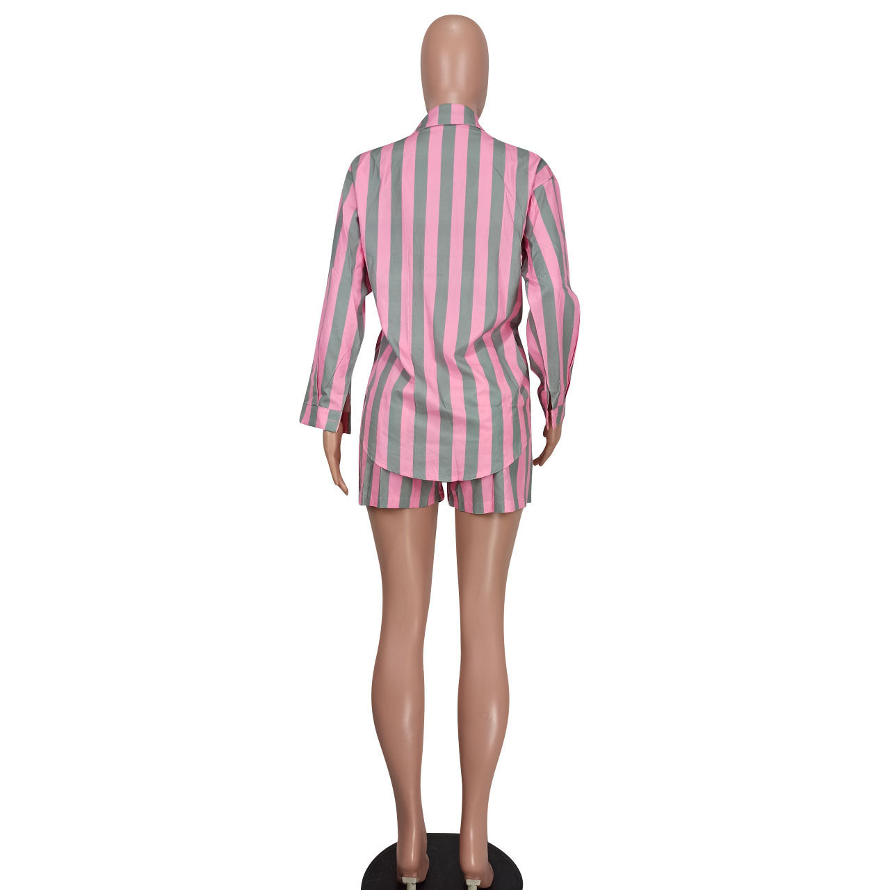 Women Casual striped shirt and Lace-Up shorts two-piece set 9