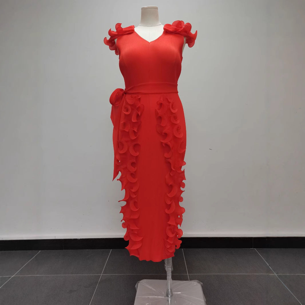 Plus Size Women Solid Pleated Dress 11