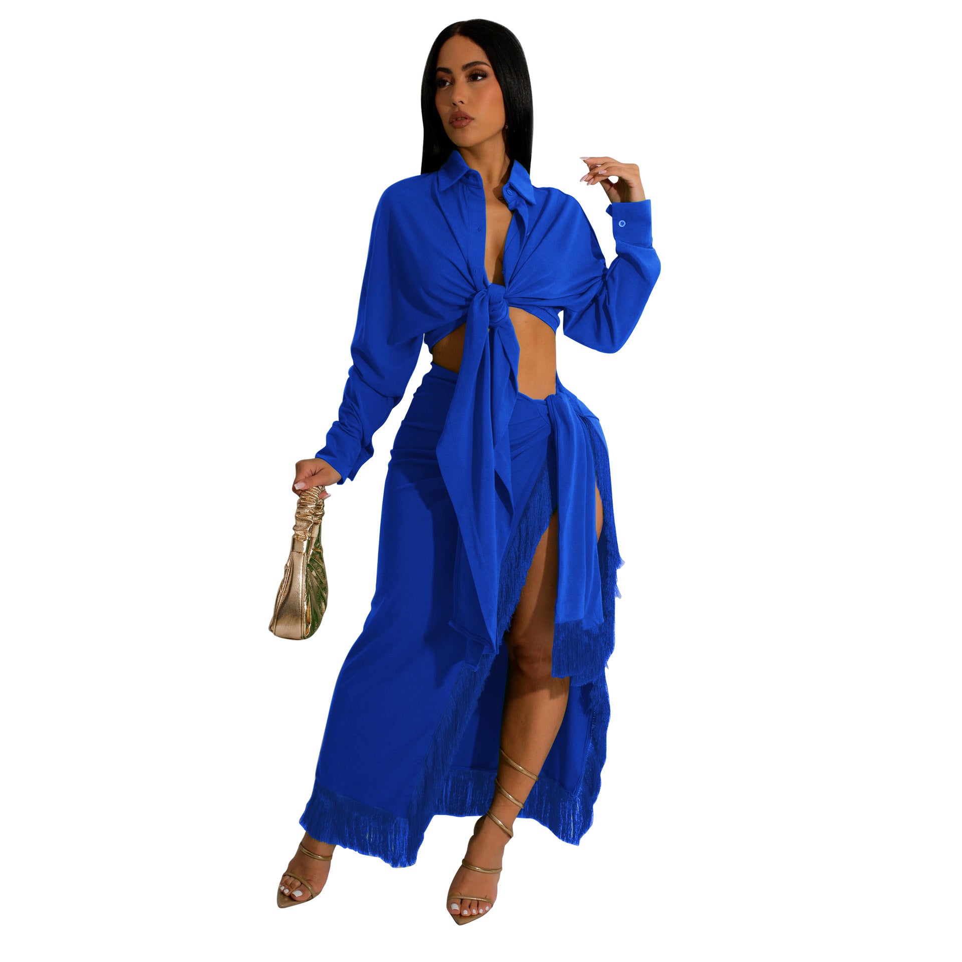 Women's Two-Piece Fringed Slit Skirt Set 15