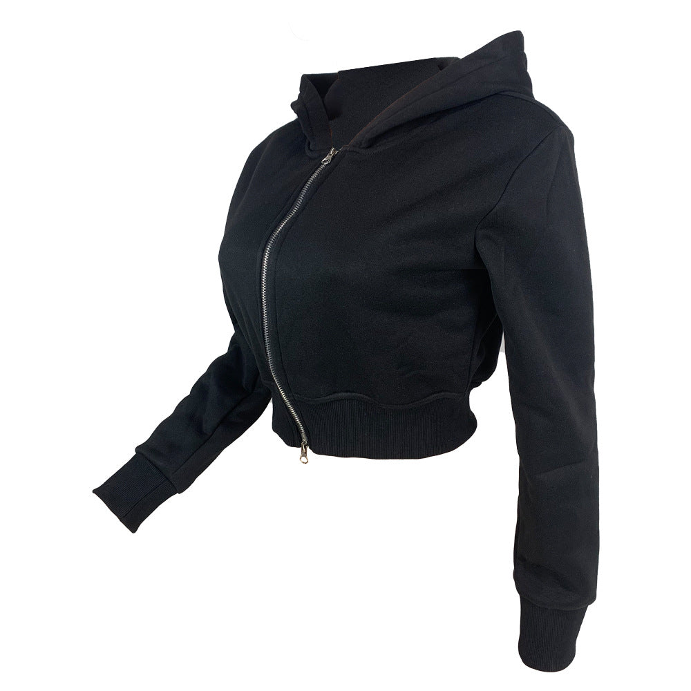 Women casual Rib Patchwork hooded zipper jacket 20