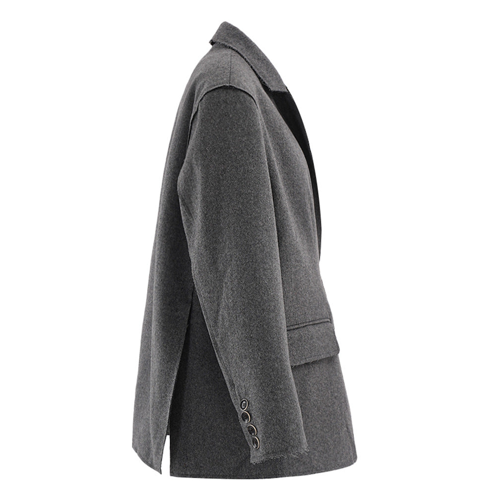 Women Winter Loose Oblique Button Placket Irregular Blazer 4