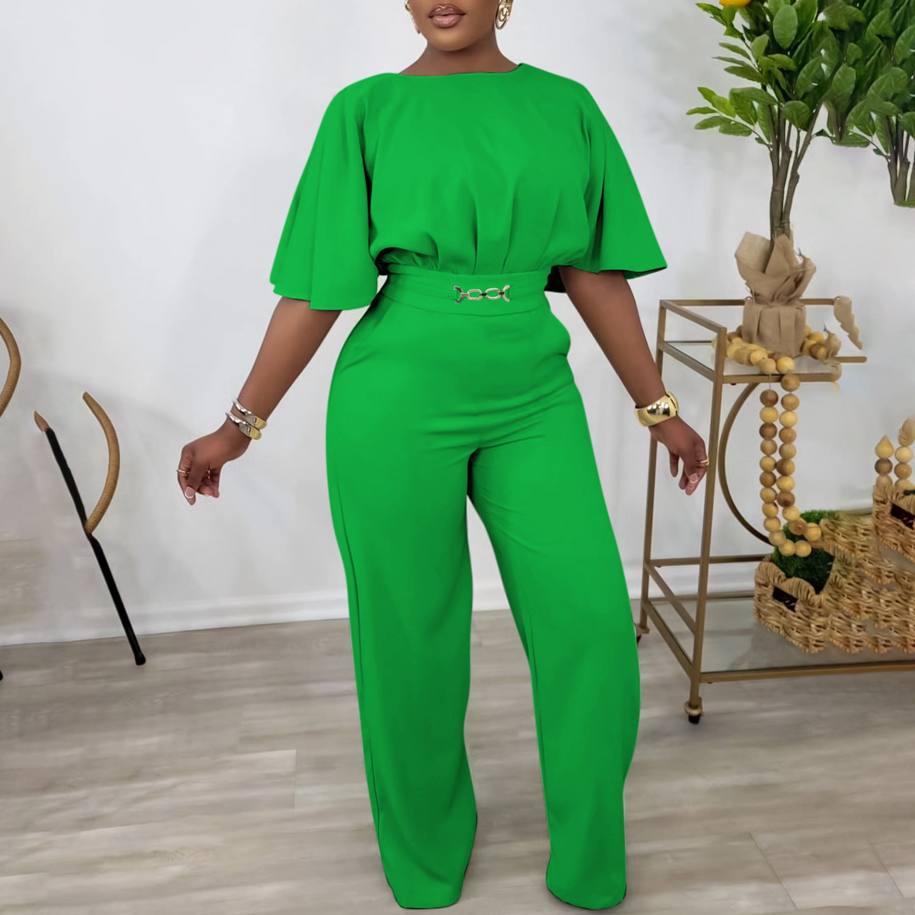 Plus Size Women Loose Solid Wide Leg Jumpsuit 4