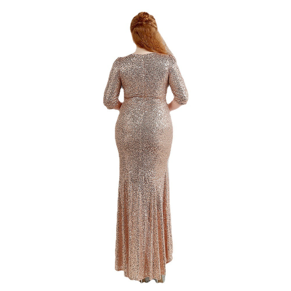 Plus Size Women Sequin V-Neck Formal Party Evening Dress 9