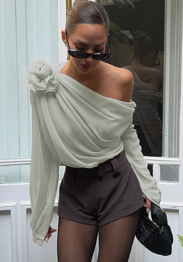 Women Sexy Slash Shoulder Chiffon Top