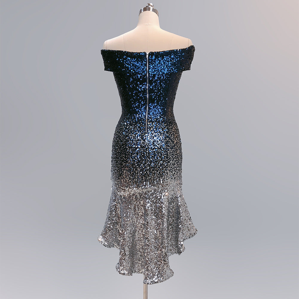 Wrapped See-Through L Gradient Sequins Bodycon Sexy Dress Wedding Formal Party Dress 31