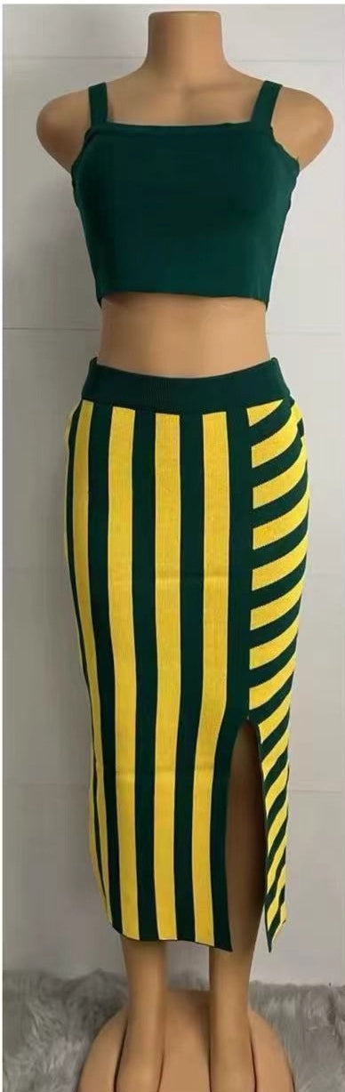 Sexy Fashion Knitting Low-Cut Tank Top Ultra-Short Skirt Set 4