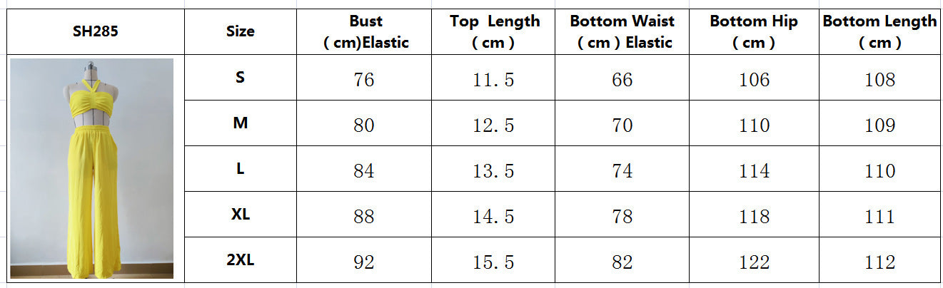 Fashion Women's Sleeveless Sexy Strappy Top Elastic Waist Loose Trousers Two-Piece Set 14