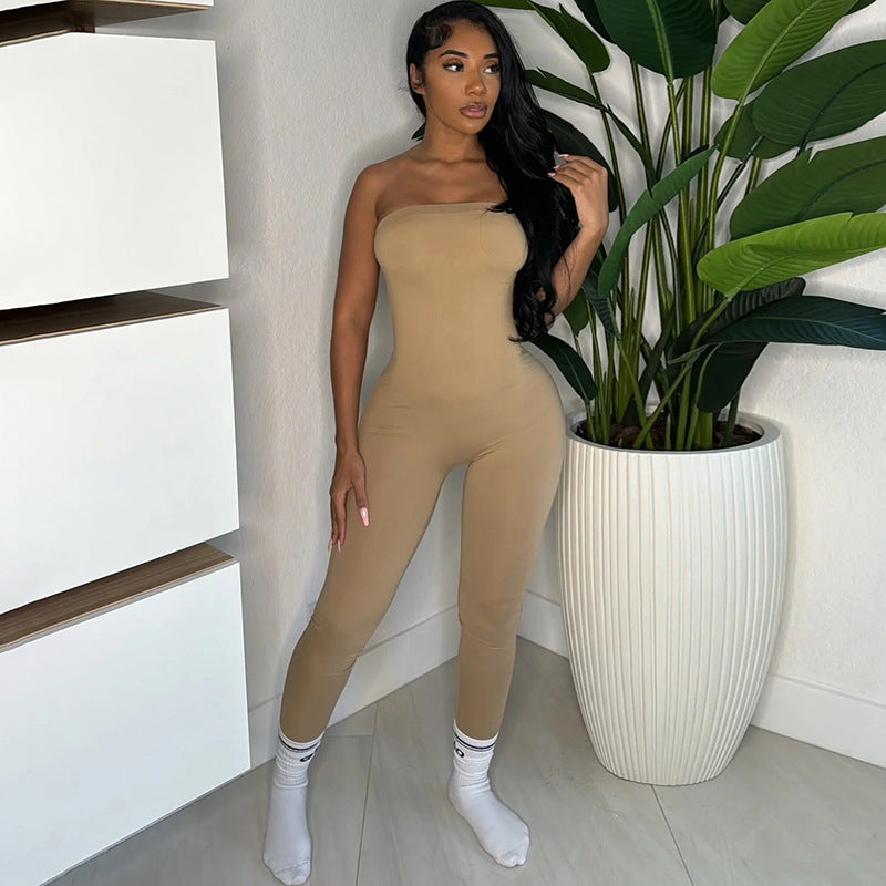 Women sexy Strapless Backless Solid sports pants Jumpsuit 5