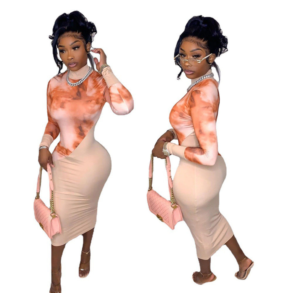 Women Casual Printed Patchwork Turtleneck Dress 7