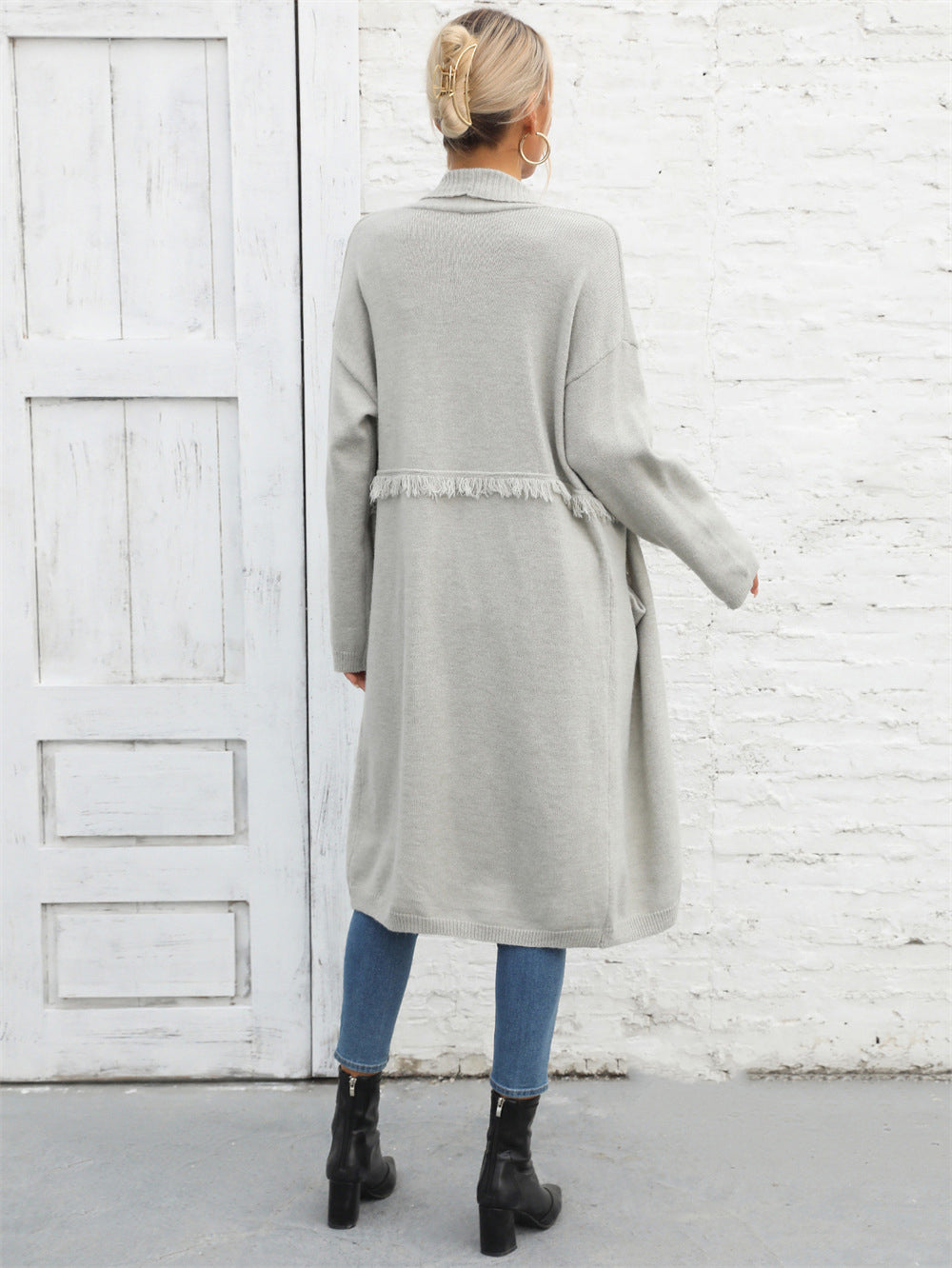 Winter Plus Size Long Cardigan Pocket Chic Fringe Sweater Coat 30