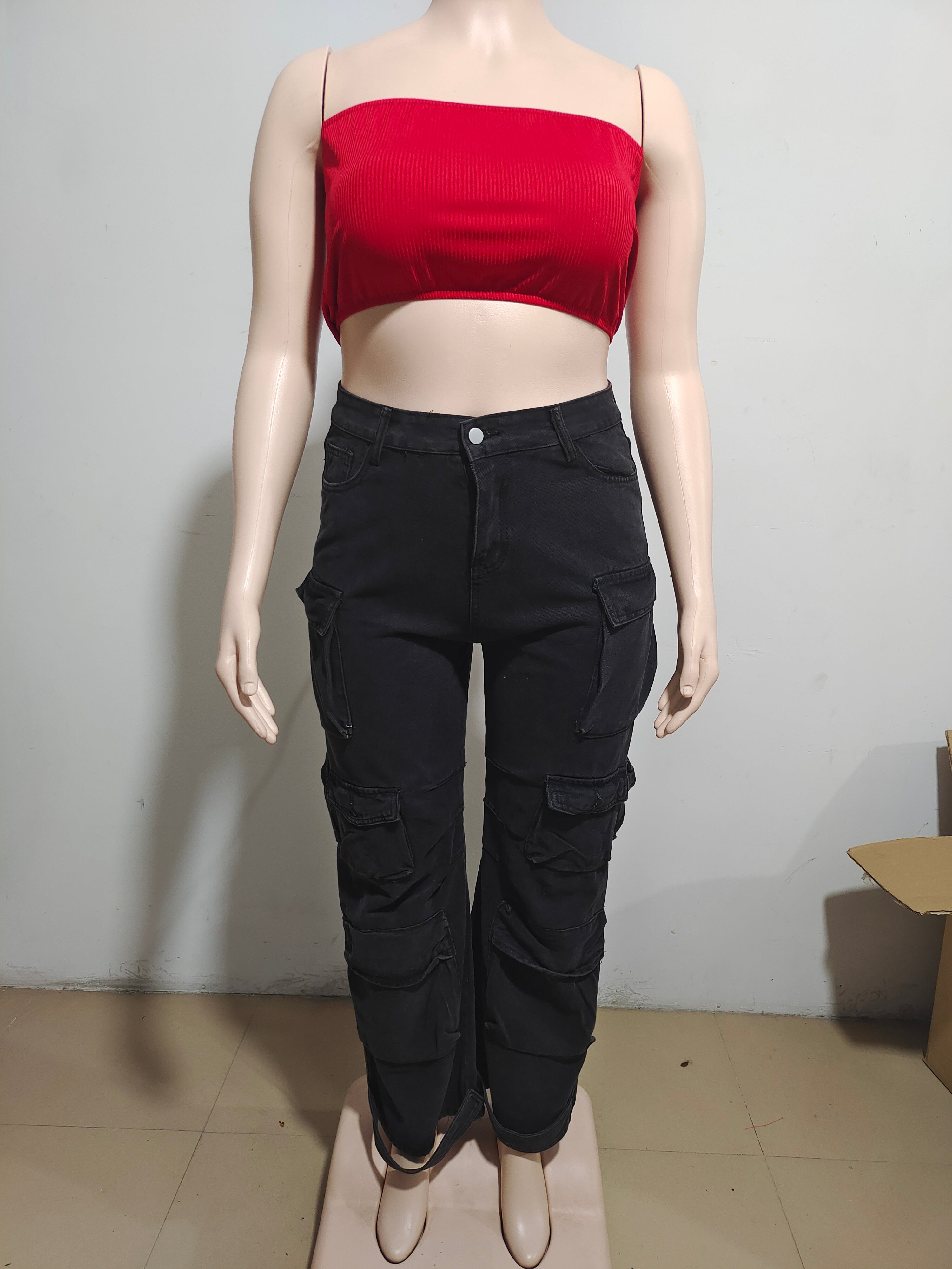 Trendy Multi Pocket Denim Pants Wash Cargo Pants Jeans 16