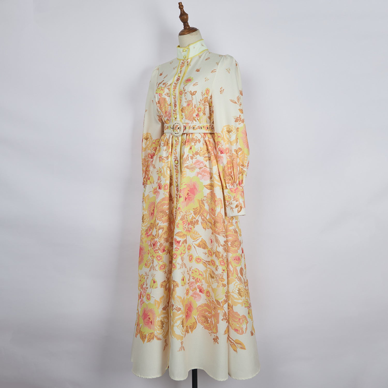 Fashion Chic Women's Spring & Autumn Long Sleeve Print Single-Breasted Slim Waist Long Dress With Belt 11