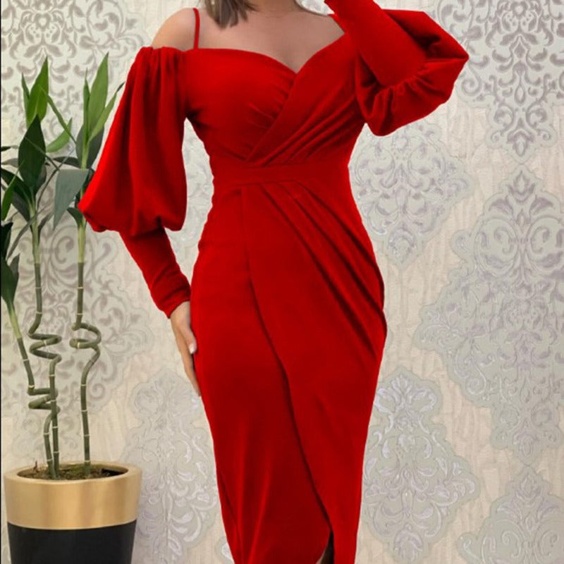 Women suspender balloon sleeves Irregular Maxi dress 6