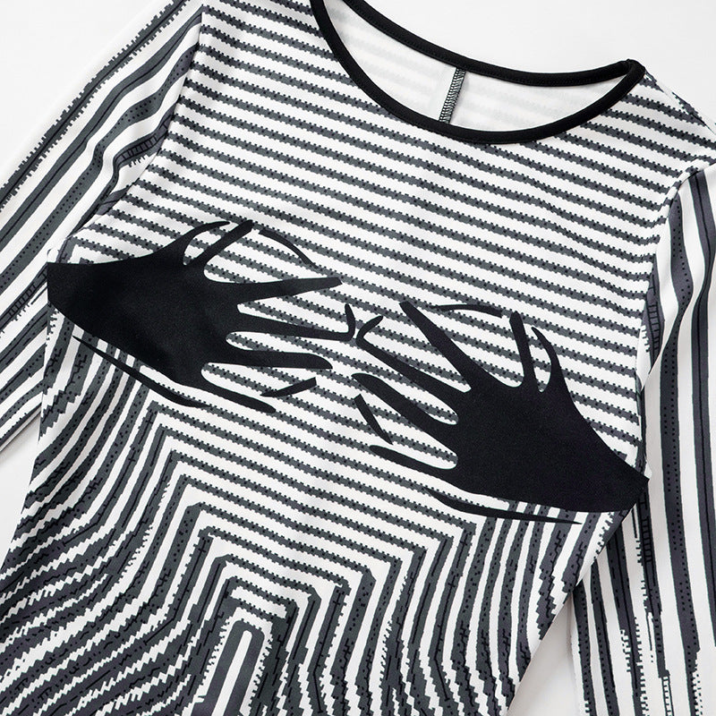 Women's Spring Casual Striped Print Long Sleeve Round Neck Dress 12