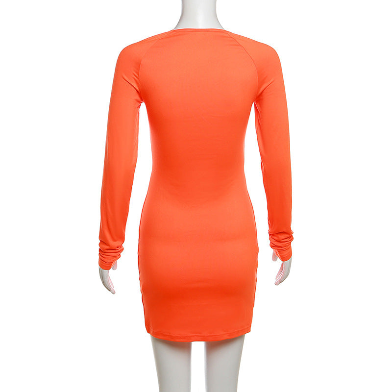 Autumn And Winter Women's Fashion Long Sleeve Sexy Square Neck Low Cut Slim Bodycon Dress 13