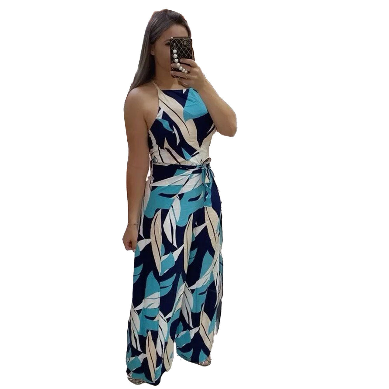 Sexy Fashion Multicolor Print Belt Sleeveless Jumpsuit 9