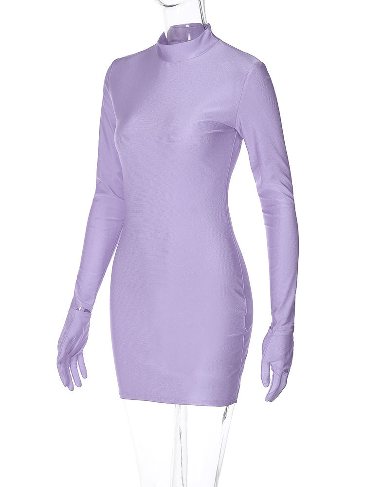 Women Autumn and Winter Finger Cots Long Sleeve Sexy Round Neck Bodycon Dress 21
