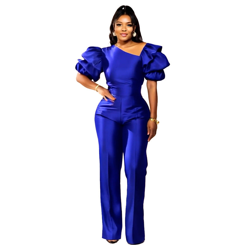 Women Slash Shoulder piled sleeve party Jumpsuit 8