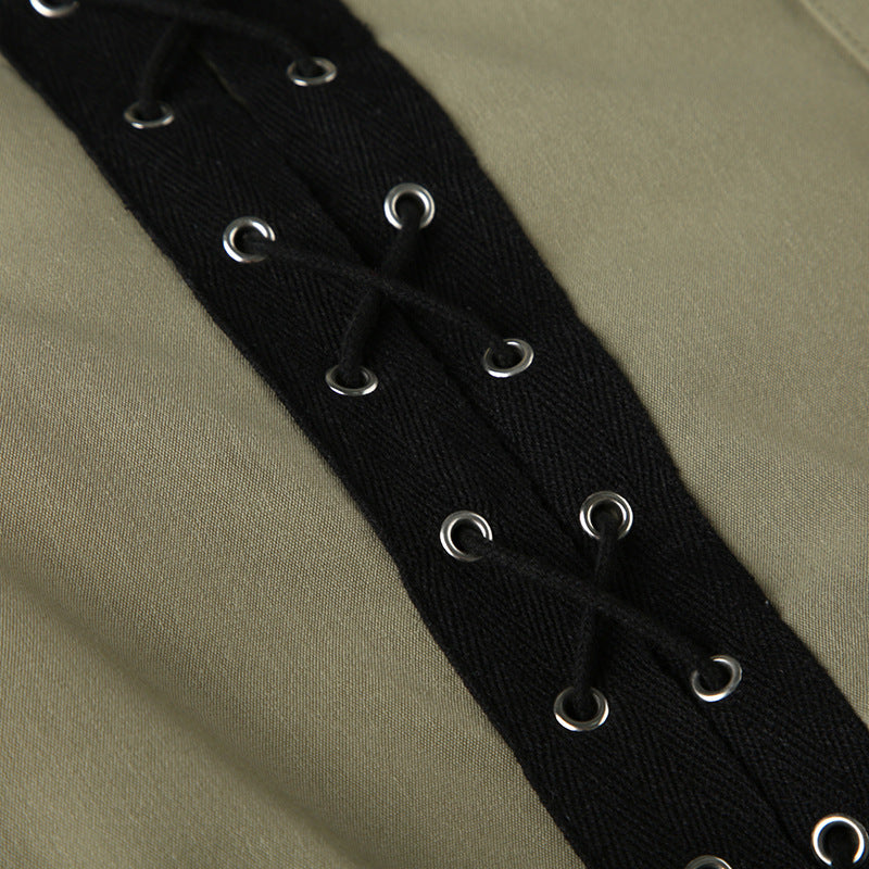 Women Lace-Up Contrast Pocket Patchwork Cargo Skirt 13