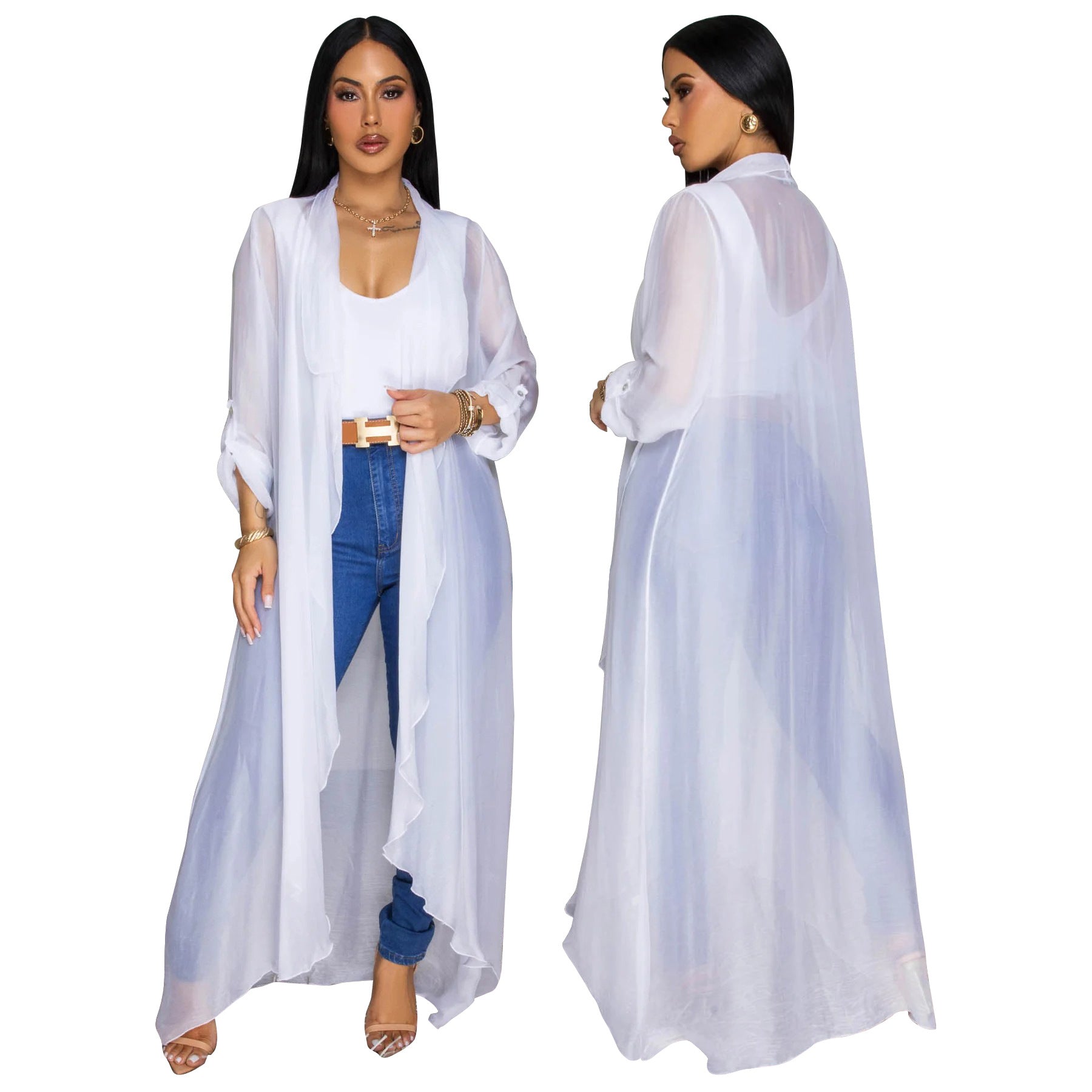 Women's Casual Chiffon Long Shirt Sun Protection Jacket