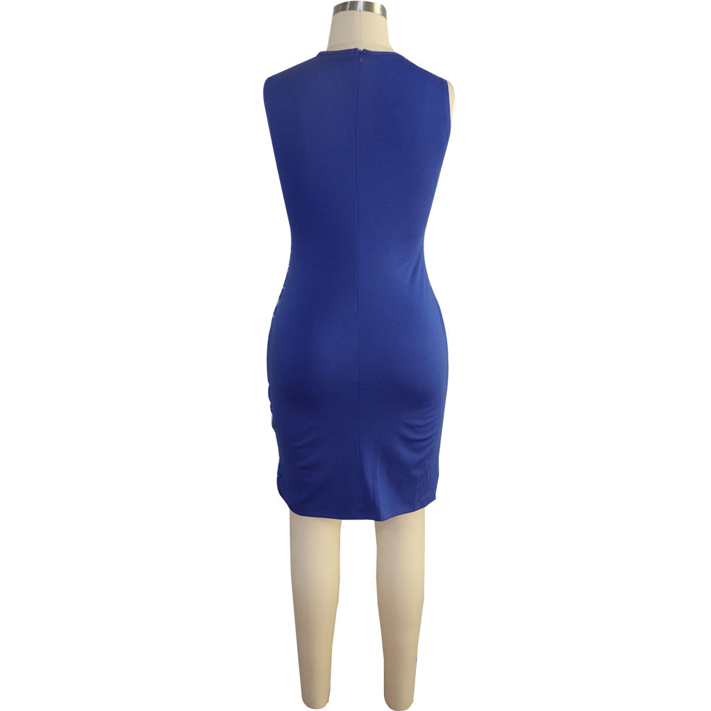 Women's Beaded Embroidery Round Neck Sleeveless See Through Sexy Nightclub Dress 6