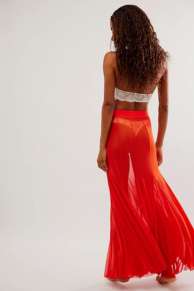 Irregular See-Through Mesh Sexy High-Waisted Long Skirt 7