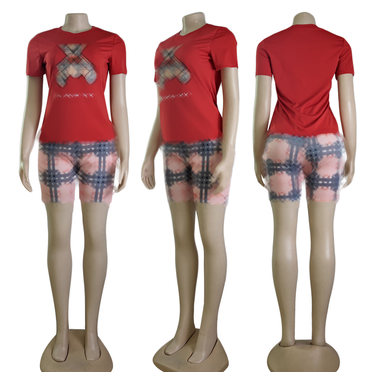 Women's Summer Bear Round Neck Short Sleeve Two Piece Shorts Set 3