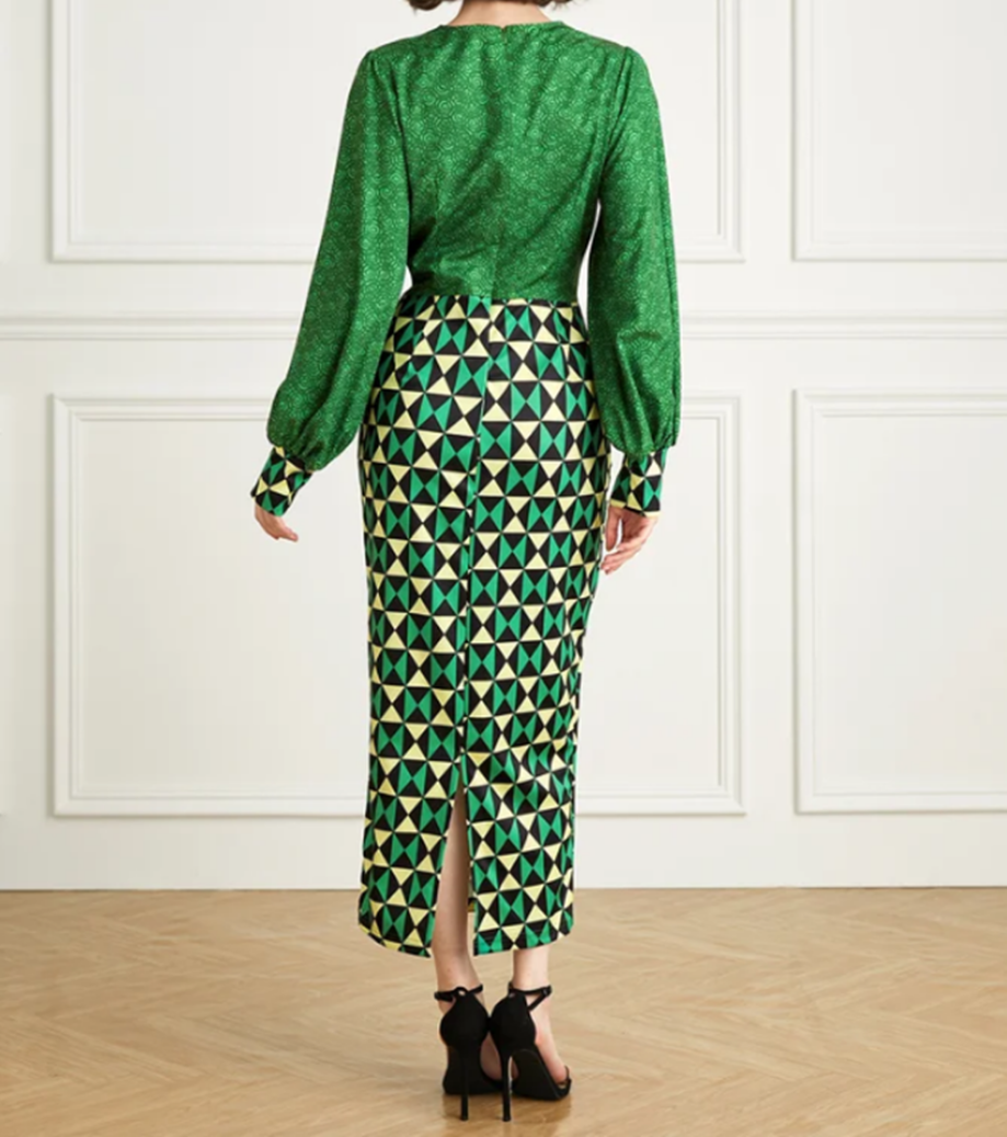 Plus Size Women Round Neck Print Long Sleeve Dress 6