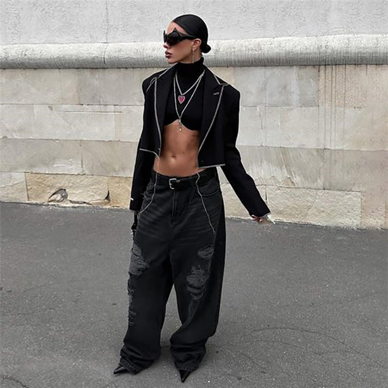 Fall Women's Fashionable Irregular Slim Fit Turndown Collar Jacket