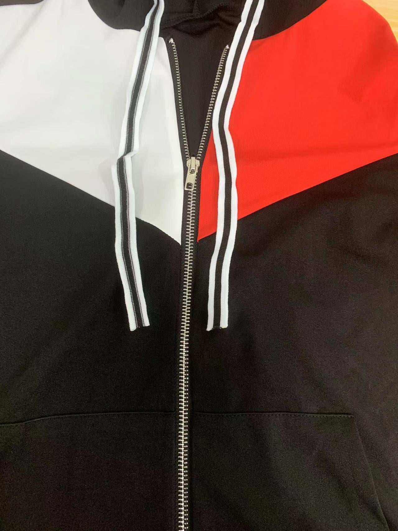 Women Casual Color Block Zipper Short Sleeve Drawstring Hooded Top and Pants Two Piece Set 7