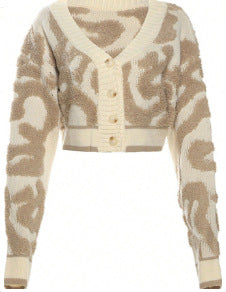 Autumn Fashion Color Matching V-Neck Buttoned High Waist Slim Women Knitting Top 6