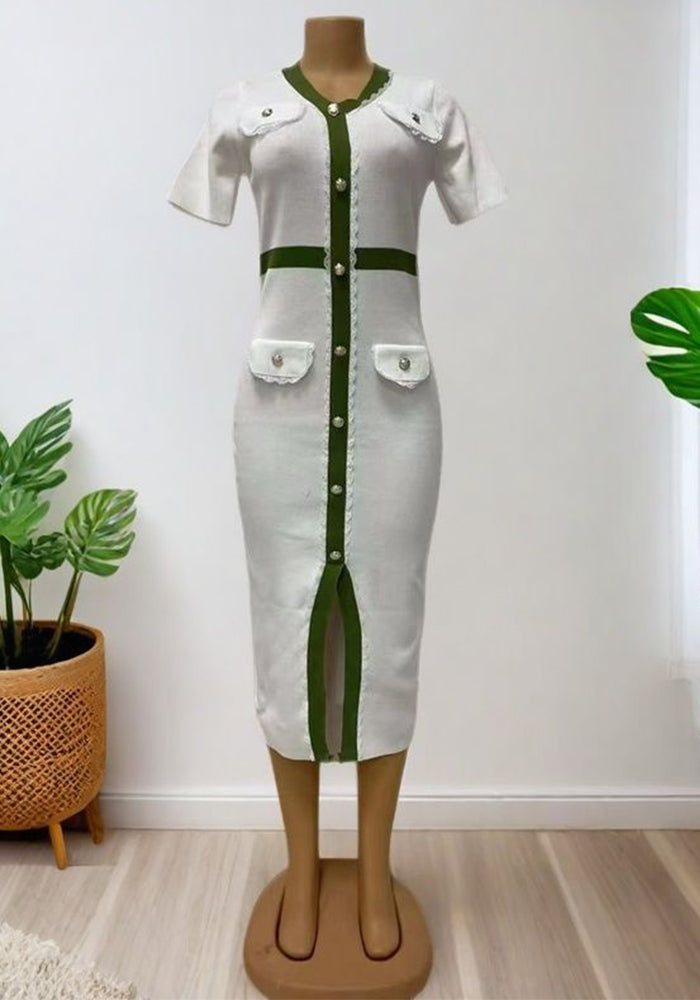 Women summer French fur beard Patchwork Bodycon Knitting dress