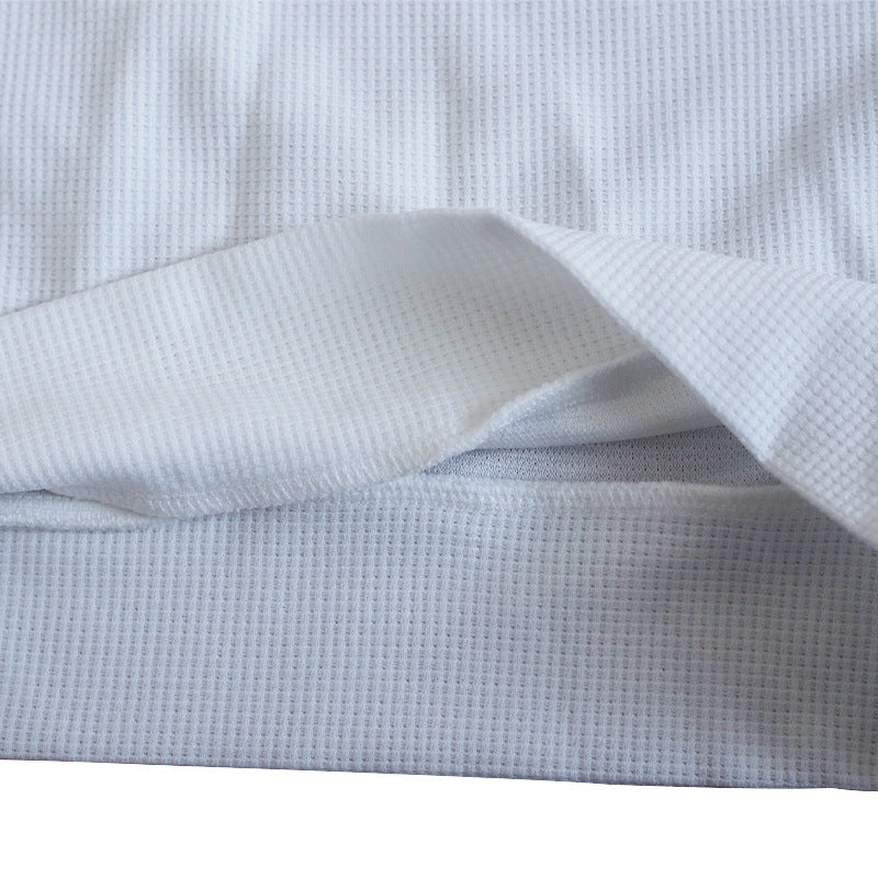 Men's Autumn and Winter Sports Solid waffle Round Neck Top 10