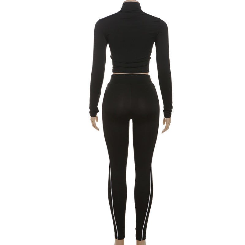 Women Fall and Winter Feminine Crop Long Sleeve Top and Long Pants Two-Piece Set 12