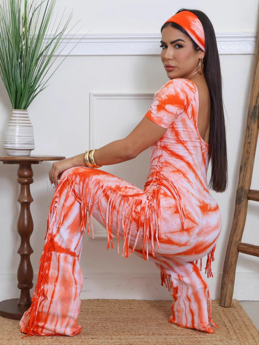 Women Tie-dye Tassel Jumpsuit 4